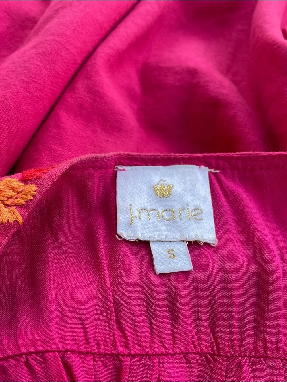 Small Linen‎ blend embroidered hot pink fuchsia dress with pockets boho resort